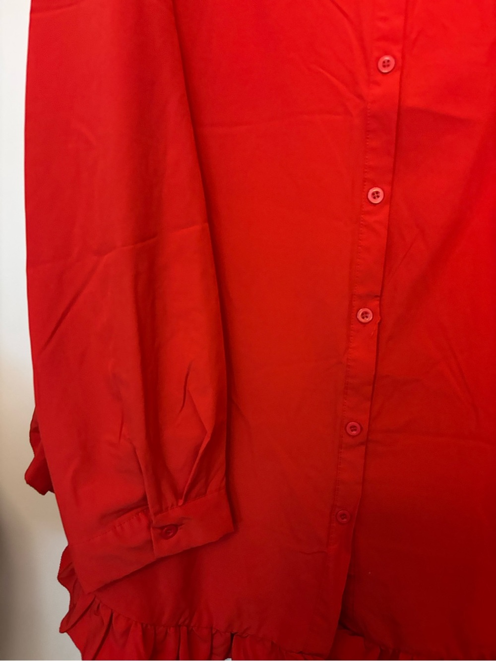SHEIN Red Ruffle-Hem Button Front Blouse